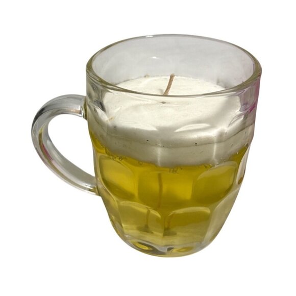 Beer Mug Candle Dimple Stein With White Foam Top & Yellow Base Mancave 4.5" - Picture 1 of 8